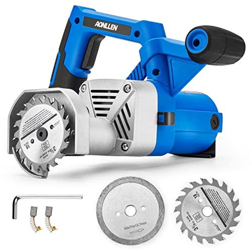 Aonllen toe kick saw 3-3/8 In. 6.8 Amp Electric Circular Saw With 2pcs Carbide Tipped Blades For Woods,1pcs Grit Diamond Blades For Tile Cuts,special Undercut Saw For Removing Subfloor or Tiles