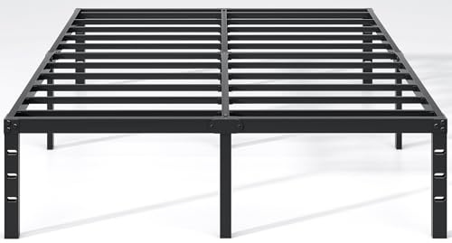 NEW JETO Metal Bed Frame,Queen Size Bed Frame with Storage Space,Heavy Duty Sturdy Mattress Foundation, Easy Assembly,No Box Spring Needed, Black,12 Inch,Queen