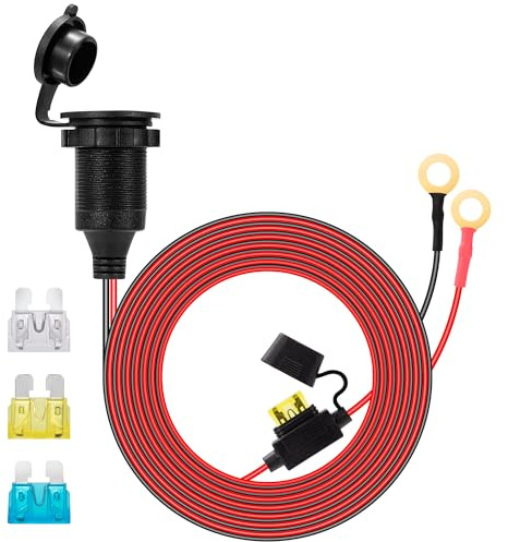 GUNGY Presa Accendisigari con Cavo Prolunga 3 Metro 14AWG Presa Accendisigari Auto 12V/24V DC Impermeabile Installabile con 20A Fusibile per Auto Barca Moto