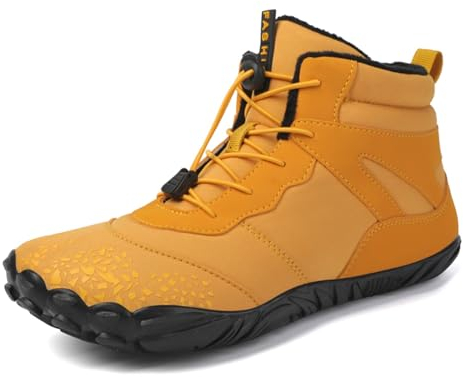 AONEGOLD Barfußschuhe Winter Herren Damen Wasserdicht Traillaufschuhe Warm Gefüttert Winterschuhe Unisex Outdoor rutschfeste Winterstiefel(Gelb,Größe 41)