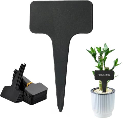 GYWHOOFT Lot de 200 étiquettes pour plantes, 10 x 6 cm, marqueurs en T pour plantes, pour étiquettes en plastique pour plantes de jardin, graines d'herbes en pot (noir)