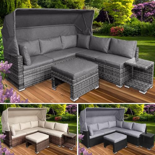 BRAST® Sonneninsel Lounge Set | 2-6 Personen | 30 LEDs + Kissen | 230cm viele Farben | Outdoor Gartenmöbel Loungemöbel Sitzgruppe Garnitur