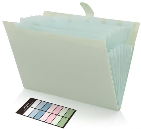 SKYDUE Expanding File Organizer with 8 Pockets, Accordion File Folders with Labels, Portable Document Paper Bill Receipt Organizer, Home College School Office Supplies, Letter Size,Light Green