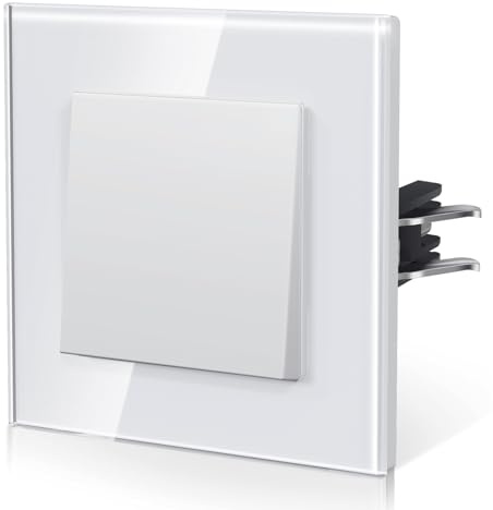 BSEED Lichtschalter Unterputz aus Glas,Normaler-Taste Schalter,Wechselschalter mit Krallen,Einfach Montage,10 Amp 250 V,NEU E-Serie,1 Fach 3 Wege,86mm Weiß