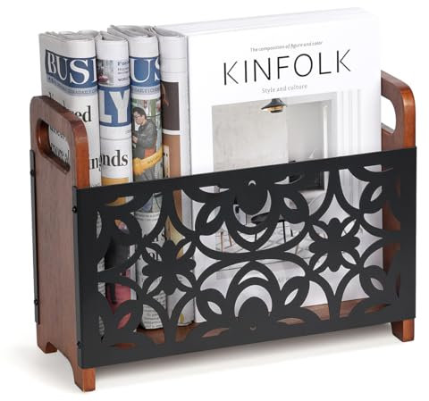 QILICZ Zeitungsständer Magazinständer - Holz stehend Zeitungshalter Bücherregal Zeitschriftensammler,Aufbewahrungskorb Robust und Langlebig für Büro Zuhause, 33x24x13cm