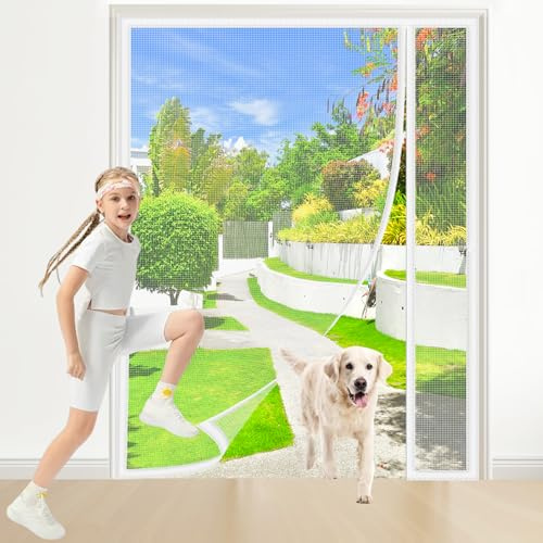 Porta Zanzariera Magnetica 120x190cm Bianco Apertura Laterale Tenda Magneti Anti Insetti Mosche Zanzare Chiudi Automaticamente per Balconi Portefinestre