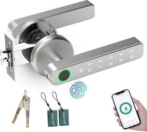 TEKXDD Cerradura Inteligente - 5 en 1 Cerradura Electronica,Tuya App,IC Card,Huellas Dactilares,Contraseña Digital,Llave Mecánica,Biometric Smart Door Lock for bedroom/hotel/apartment/office Plata