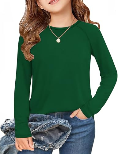 Arshiner Enfants T-Shirts Manches Longues Vert Haut Intérieur Polaire Basic Thermo Fille Hauts Garçons Sweatshirt Hauts Thermiques Fille Noël Vêtements 11-12 Ans