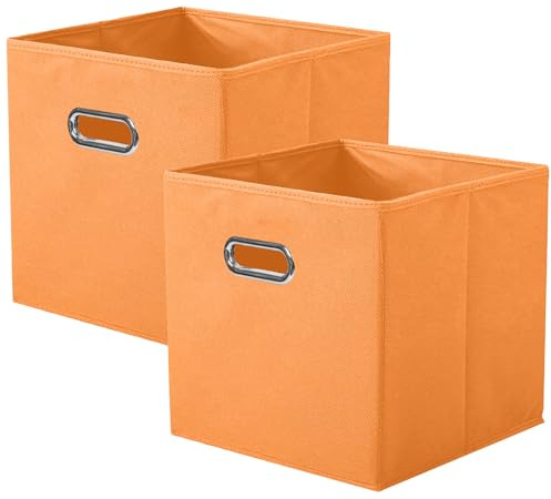 powerking Contenitore contenitore di stoccaggio in tessuto, 2 Pack pieghevole panno di stoccaggio Cube Organizer Cassetto con maniglia in metallo per armadio e giocattoli di stoccaggio, Arancione