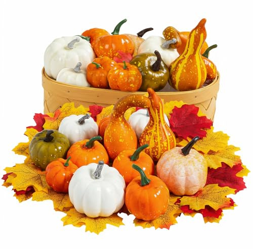 Bellabon 86 Pièces Ensemble de Décoration d'automne avec Citrouill, Mini Citrouille Décoration Automne, avec Mini Citrouille, Glands, Feuilles D'érable, Pommes de Pin, pour l'automne et Halloween