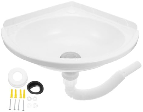 WOONEKY Lavabo de Esquina Colgante Triangular Compacto para Baño Pequeño Lavabo de Pared para y Espacios Reducidos Diseño Moderno para Optimizar Espacio Hogares Pequeños