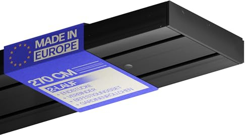 Bestlivings Gardinenschiene Schwarz (270cm / 2-läufig) Vorhangschiene Komplettset inkl. Zubehör (Befestigungs-Set, Seitendeckel, Gardinenröllchen)