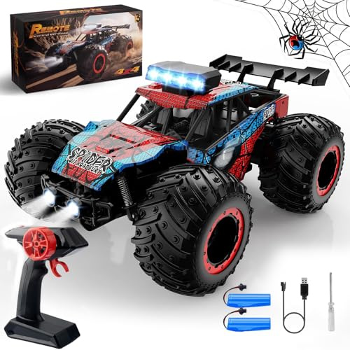 KINSAM Spider Remote Control Cars,1:18 Monster Truck with LED Lights,20 KM/H Speed RC Car with 2 Batteries,Boys Toys Age 3-12 Year Old Boy Girls,Kids Car Outdoor Toy Garden Games(2026 Modell)