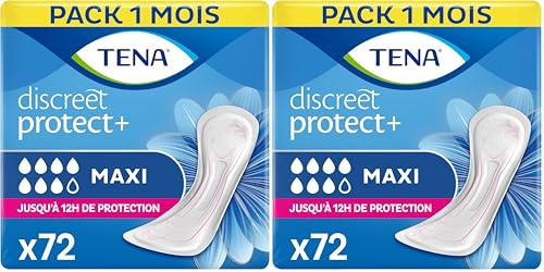 TENA Discreet Maxi x72 - Compresas Muy Absorbentes para Incontinencia y Pérdidas de Orina abundante - Hasta 12 Horas de Sequedad - 6 Paquete con 12 Bolsitas Individuales (Paquete de 2)