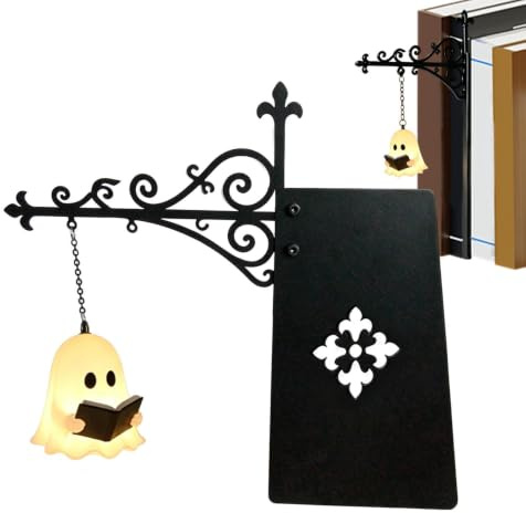Bonita lámpara de lectura fantasma, linterna decorativa de Halloween, decoración LED para estante de libros, lámpara de mesa ambiental, 10.24 x 8.66 pulgadas, para dormitorio, mesita de noche