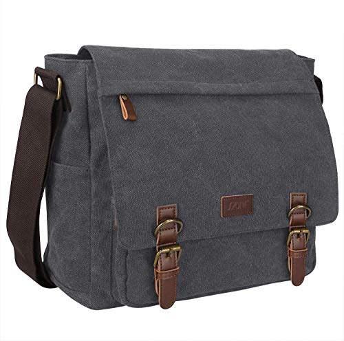 S-ZONE Men's Messenger Bag Crossbody Shoulder 14-17.3Inch Laptop Vintage Canvas Briefcase Satchel for Work School Traveling Daily Use Multiple Pocket