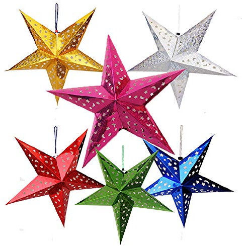 Auony Paper Star Lantern Lampshade,6 Pack 3D Paper Star Pentagram Lampshade for Christmas Xmas Wedding Party Home Hanging Decorations