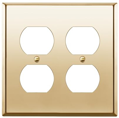 ENERLITES Double Duplex Receptacle Metal Wall Plate, Socket Outlet Switch Cover, Stainless Steel 201, Corrosion Resistant, Size 2-Gang 4.50 x 4.57, 7722-PB, Polished Brass, Gold