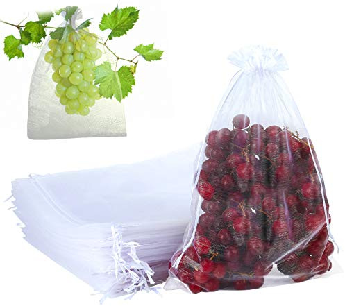 GWHOLE 100 Piezas Bolsa para Uvas Bolsas con Cordón Protección de Frutas Verdura Control de Plagas Antipájaros en Jardín Bolsa Hogar a Prueba de Polvo - 24 x 35 cm