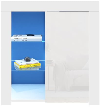Panana Sideboard Modern Cabinet Matt Body and High Gloss Doors Sideboard 16colors LED Lighted LxWxH 29.53x15.78x32.68inch (White)