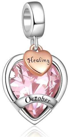 October Birthstone Charms for Women Bracelets Pink Heart Charm fit Pandora Bracelets Jewellery Gifts for Women Girls