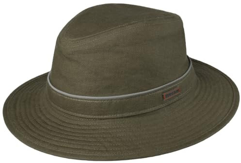 Stetson Coralville Traveller Outdoorhut Herren Hut aus 90% Leinen Gefüttert Wasserabweisend Temperaturregulierend Mit Reflektorband Unifarben Wanderhut Herbst Winter Oliv M (56-57 cm)