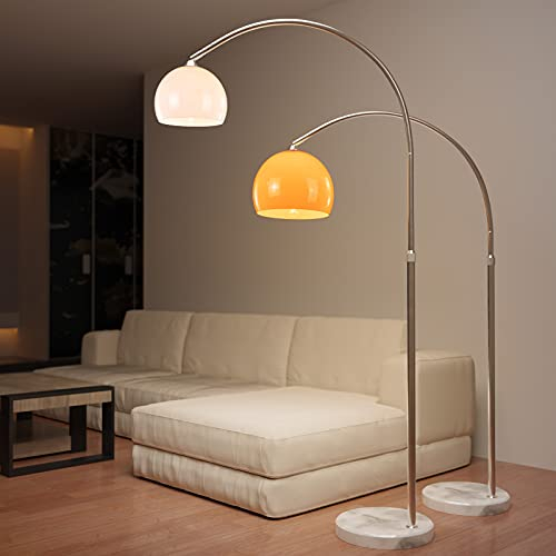 Jago® Piantana Lampada da Terra - ad Arco, max. 8/60W con Lampadine Regolari/LED E27, Altezza Regolabile, Inox, Paralume Girevole 360°, Bianco - Lampadario Design Vintage da Salotto, Soggiorno