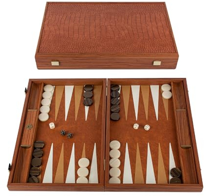 Manopoulos Crocodile Tote Leatherette Luxury Backgammon Set & accessories - 19 inch x 12 inch (48cm x 30cm) Closed) – Classic Strategy Board game – Suitable for serious players or collectors