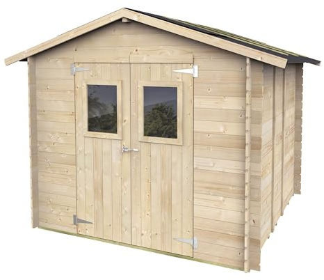 Casetta in Legno 248x248 cm Jack con Porta Doppia Finestrata | Capanno da Giardino per Attrezzi | Casetta Block House in Abete Naturale | Made in Italy | Kit con Pavimento e Tetto