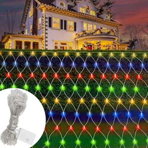 Lichternetz Außen,LED Lichternetz,Lichterkette Netzlicht,Lichterkettennetz,LED Lichterkette außen Netz,8Modi Lichtervorhang mit Stecker,Wasserdicht Lichternetz Innen für Büsche Garten Zimmer Balkon