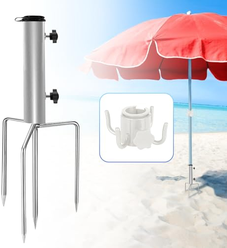 LangRay Sonnenschirmstände, Schirmständer mit 4 Erdspieß Abnehmbar, Schirmhalter Rasendorn für Sonnenschirm Strand Balkon Angelschirm Gartenschirm Freien