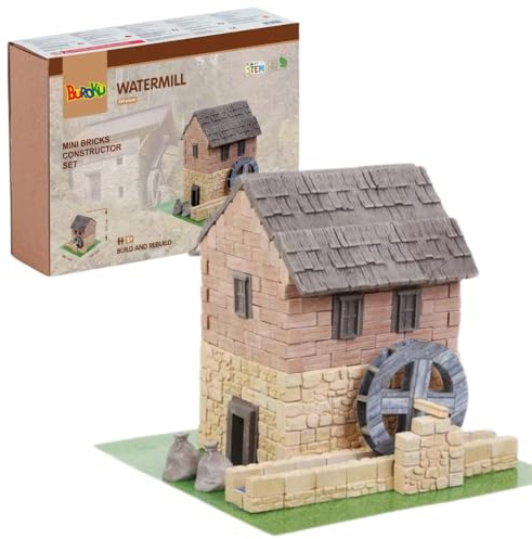 Buroku - Kit Costruzione Medievale 390 Pezzi | Mulino ad Acqua Realistico | Mattoni di Pietra | Incoraggi Apprendimento STEM e Abilità Motorie | per Bambini e Adulti