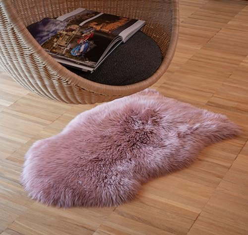 IPEA Lammfell Farbe Altrosa - Teppich aus echtem Schaffell - Made in Italy - 100/110 cm - Natürliche Lammfell Teppich Wohnzimmer - Weiches und Dickes Fell - Deko Fell Schlafzimmer