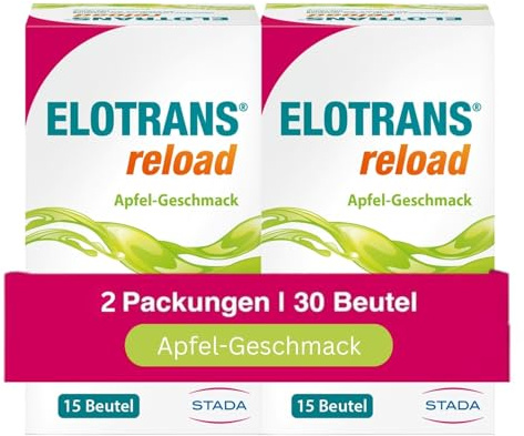 ELOTRANS reload - isotonische Elektrolyt-Glucose-Mischung - Nahrungsergänzungsmittel mit Magnesium, Kaliumchlorid, Cholin und B-Vitaminen - 2 x 15 Beutel Apfel