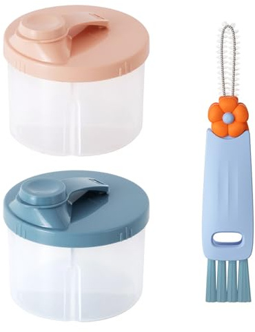 Lunaanda 2 Piezas Dosificador De Leche En Polvo Con Pincel, 4 Compartimentos Dispensador De Leche En Polvo Bebe,Caja Portátil Leche En Polvo, Almacenamiento Leche En Polv Para Viajes Al Aire Libre