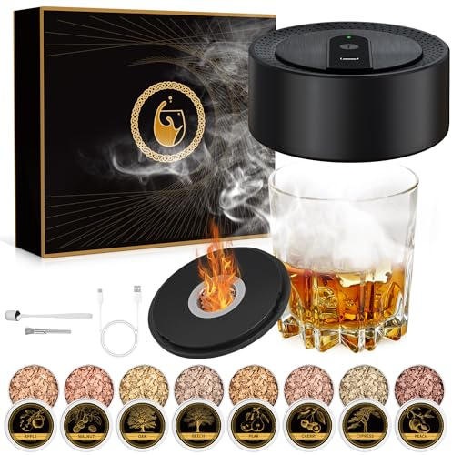 AVUMDA Elektriskt Cocktailrökkit med 8 Olika Träflissorter Laddningsbar | USB-C Flamfri Whisky Rök för Drycker, Bourbon, Cocktails, Vin, Kaffe och Ost, Present till Män