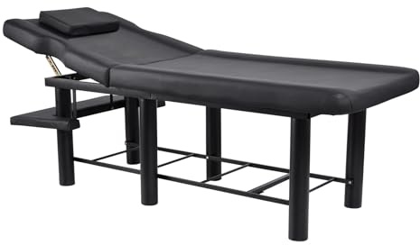 Generico Lettino da massaggio professionale fisso, schienale regolabile in PU, schiuma spessa, poggiatesta rimovibile, vano portaoggetti inferiore, per massaggi, parrucchieri, centri benessere (nero)