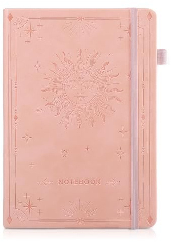 Thboxes A5 Lined Journal Notebook, Hardcover Leather Journals for Women Men Gifts Office School with 60 Label Stickers, 200 Pages 100gsm Thick Paper, 21.5 X 14.5 cm - Pink
