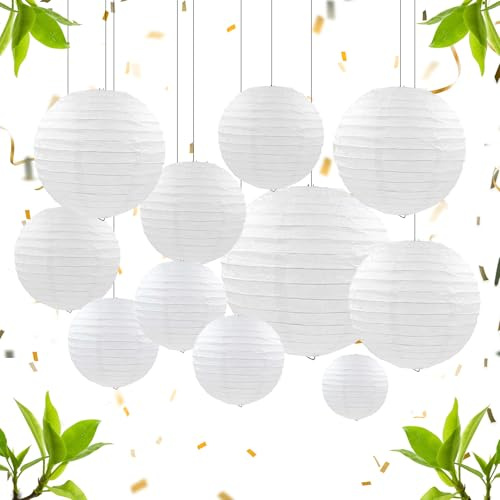 30 Pezzi Lanterna di Carta Bianca Lanterna di Carta Rotonde per Decorazione Matrimoniale per Casa Albero di Natale Candelabro