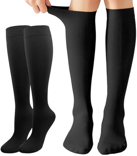 2 Paia Calze Compressione Graduata Donna e Uomo, Calze Elastiche a Compressione Graduata, Supporto Leggero e Comfortevile, Per Attivita Fisica e Vita Attiva, Nero