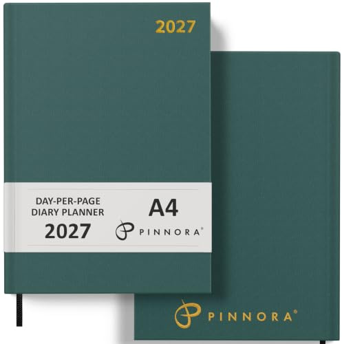 Pinnora Diary 2027 A4 Day Per Page, Dark Green Year Planner Organiser 2027 Day Per Page, 2027 Planner, Home, School & Office, Hard Back 2027 Diaries, A5 & A4 2027 Diary in Day Per Page & Week To View