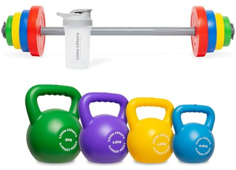 Kids Weight Set Bundle, Barbell + Kettlebells, Adjustable Water-Fill Weights, Non-Toxic Children’s Gym Equipment for Active Play at Home