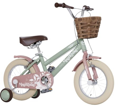 Tecnobike Shop Vélo pour fille Vintage Magik Bike Antonella avec panier et roulettes amovibles, cadre en acier, selle réglable, vélo pour enfant (Taille 14)