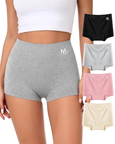MIOTAN Women's Boxers High Waist Cotton Underwear Tummy Control 4-Pack