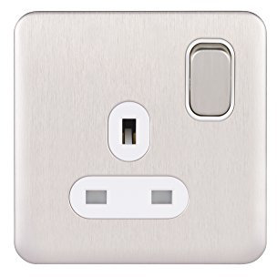 Schneider Electric GGBL3010DWSS Lisse Screwless Deco 1G 13A DP Sw Socket WSS, 240 V, Stainless Steel