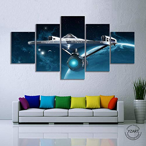 VENDISART,Leinwanddrucke,Modulare Wandkunst Wandaufkleber,5 Teiliges Wandbild,Star Trek Weltraumuniversum,Mit Rahmen,Größe:M/B=150Cm,H=80Cm
