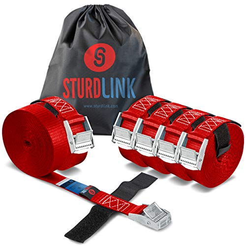 Sturdlink kit di 6 Cinghie di Tensione 25mm 250kg con Fibbia a Camma 3m + Borsa, per il Fissaggio e il Serraggio su Porta Bici da Auto, Portabagagli e Portapacchi Auto, Rimorchio, Moto, Trasloco, Surf