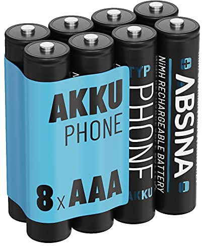 ABSINA 8X NiMH Akkus für Telefon Gigaset Mobilteil wiederaufladbar 800 mAh - Akku für Gigaset A415 750mAh - 750 mAh Akku Batterien AAA für Telefon Gigaset A400 A415, C300 C430, C475 C530, CL660HX
