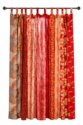RAJBHOOMI HANDICRAFTS Indian Old Sari White Color Curtain Door Drape Window Decor Silk Sari Hippie Recycle Curtains, 210 x 105 cm (Red)