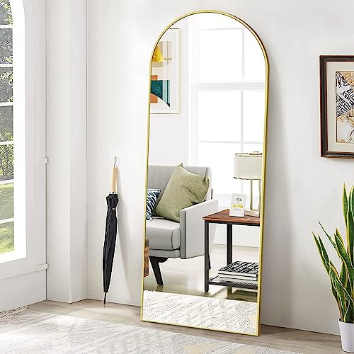 Koonmi Miroir Complet arqué, 53 x 163 cm, Grand Miroir sur Pied bombé, Pleine Longueur, monté au Mur, incliné, Miroir de Sol pour Le Salon, doré